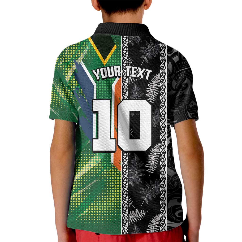 Custom Aotearoa South Africa Rugby Freedom Cup Kid Polo Shirt Maori Silver Fern Art and Sporty Flag SA LT03 - Polynesian Pride