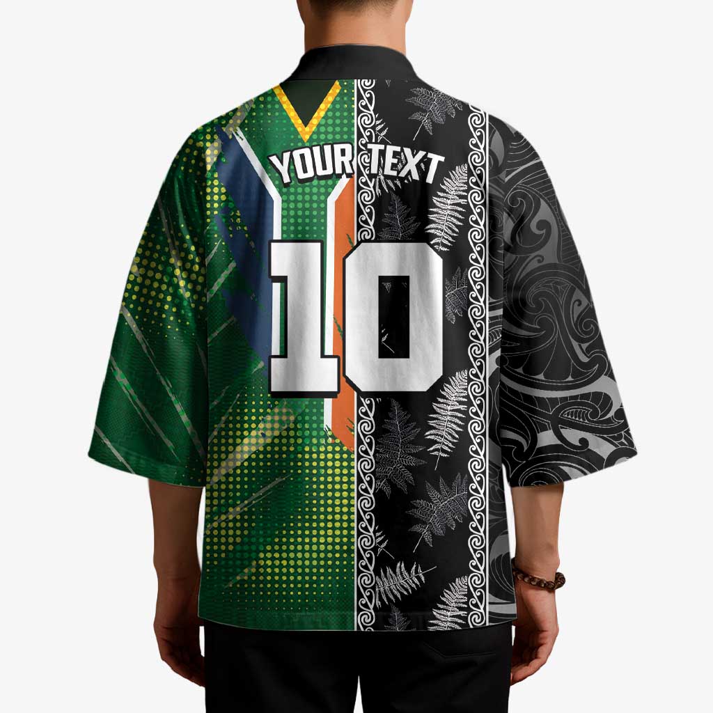 Custom Aotearoa South Africa Rugby Freedom Cup Kimono Maori Silver Fern Art and Sporty Flag SA LT03 - Polynesian Pride