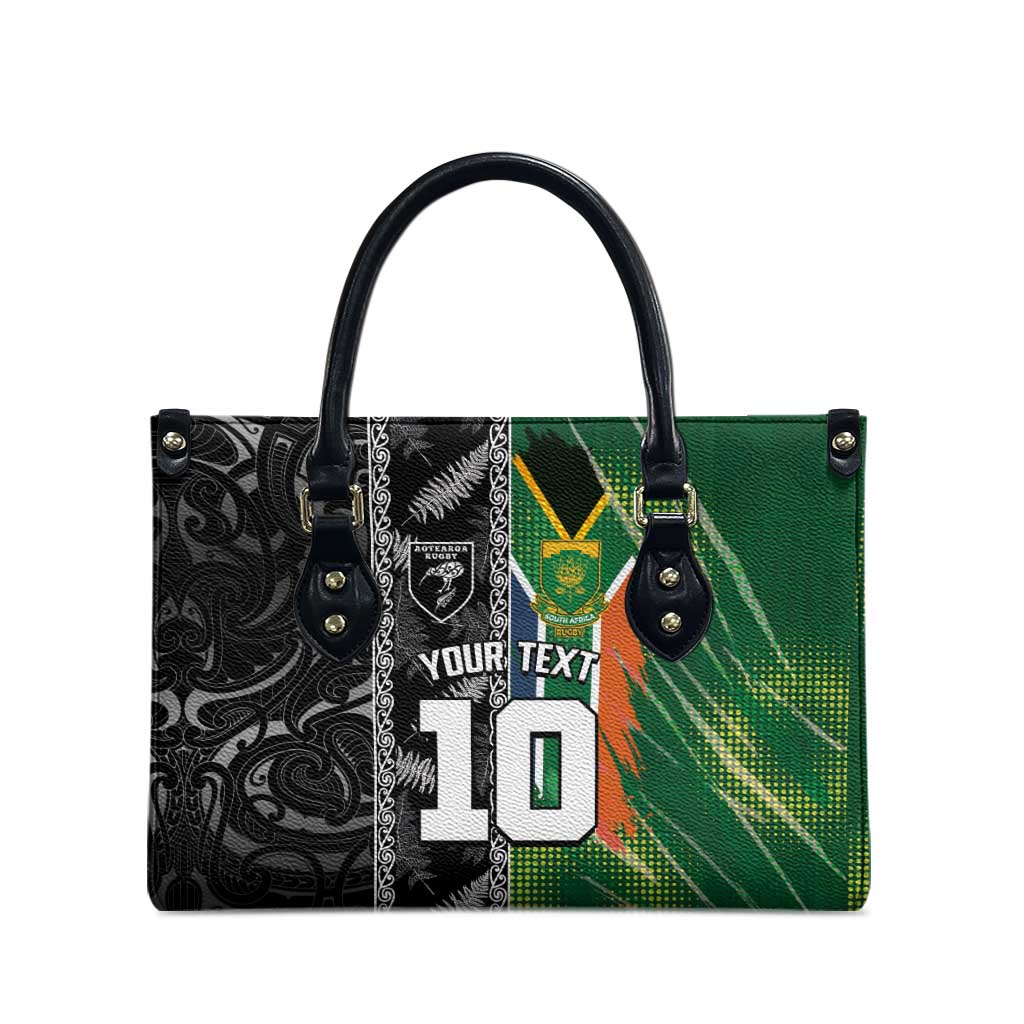 Custom Aotearoa South Africa Rugby Freedom Cup Leather Bag Maori Silver Fern Art and Sporty Flag SA LT03 - Polynesian Pride
