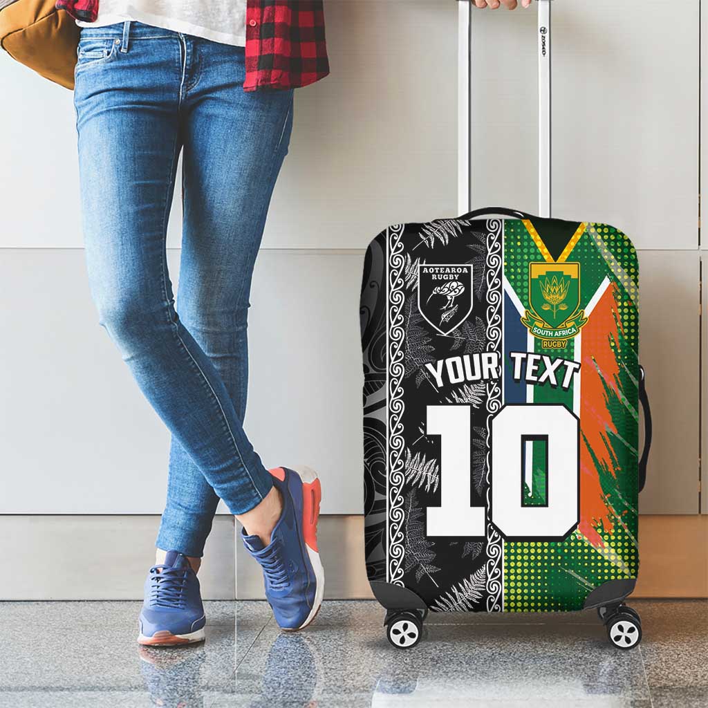 Custom Aotearoa South Africa Rugby Freedom Cup Luggage Cover Maori Silver Fern Art and Sporty Flag SA LT03 - Polynesian Pride