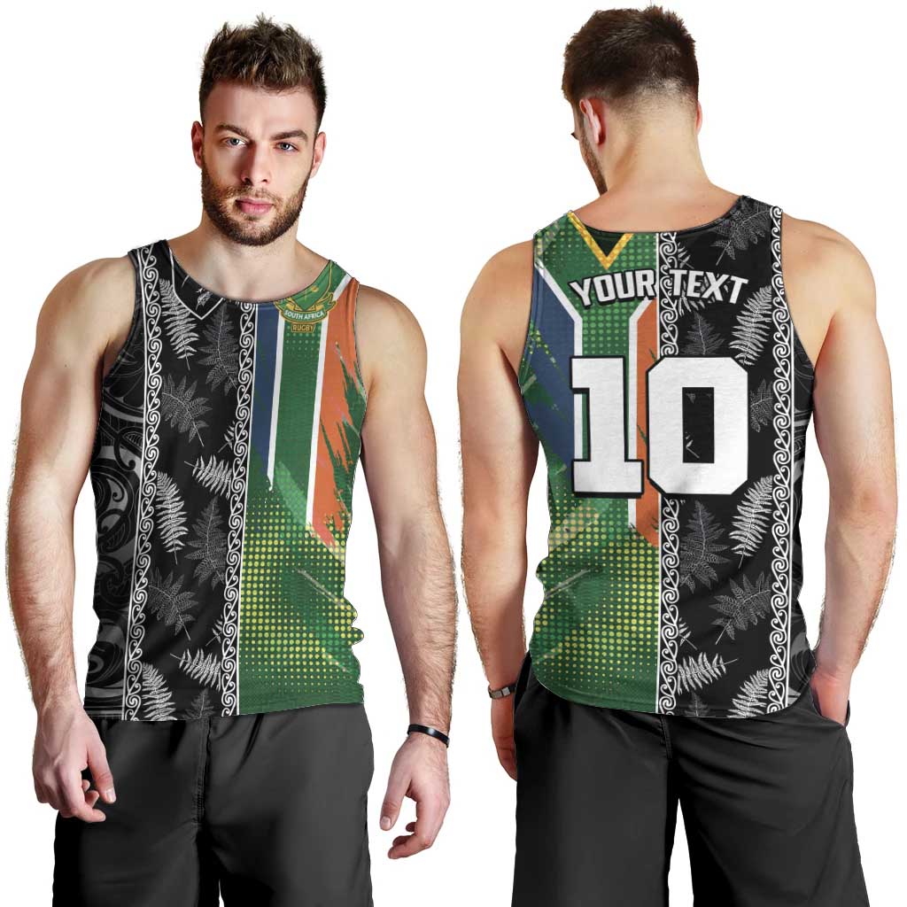 Custom Aotearoa South Africa Rugby Freedom Cup Men Tank Top Maori Silver Fern Art and Sporty Flag SA LT03 - Polynesian Pride