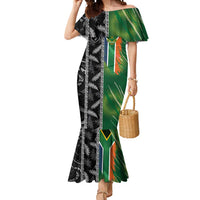 Custom Aotearoa South Africa Rugby Freedom Cup Mermaid Dress Maori Silver Fern Art and Sporty Flag SA LT03 Women Black - Polynesian Pride