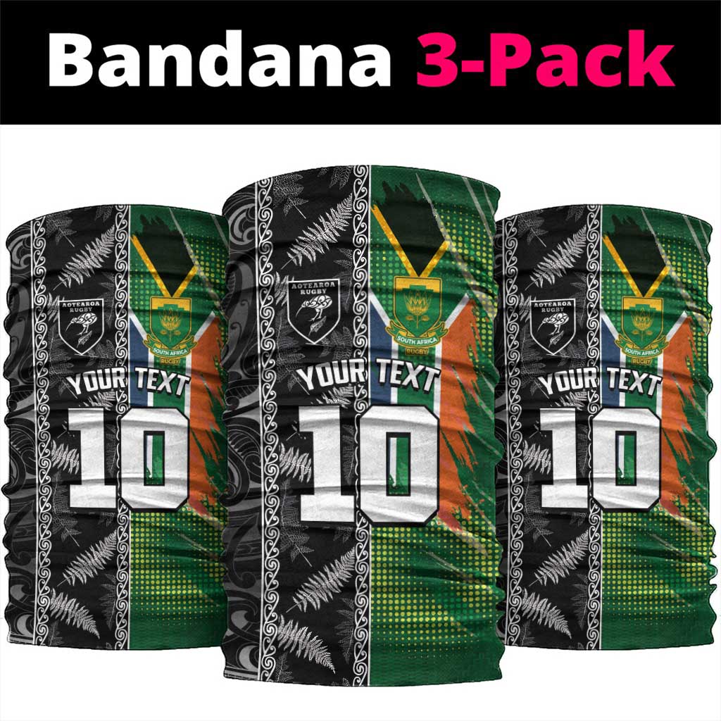 Custom Aotearoa South Africa Rugby Freedom Cup Neck Gaiter Maori Silver Fern Art and Sporty Flag SA LT03 package One Size: 25*50cm Black - Polynesian Pride