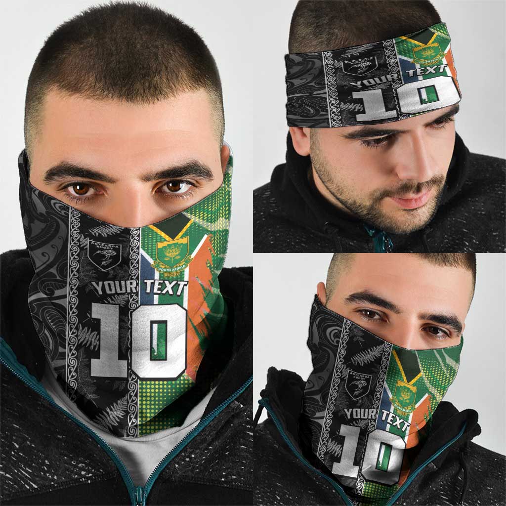 Custom Aotearoa South Africa Rugby Freedom Cup Neck Gaiter Maori Silver Fern Art and Sporty Flag SA LT03 - Polynesian Pride