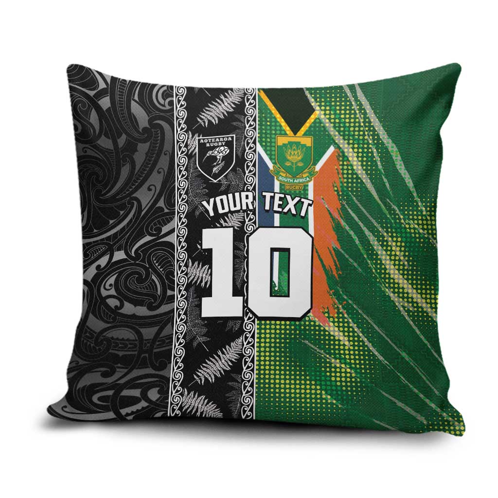 Custom Aotearoa South Africa Rugby Freedom Cup Pillow Cover Maori Silver Fern Art and Sporty Flag SA - Polynesian Pride