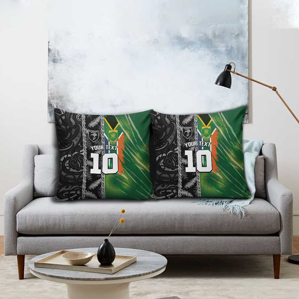 Custom Aotearoa South Africa Rugby Freedom Cup Pillow Cover Maori Silver Fern Art and Sporty Flag SA LT03 - Polynesian Pride