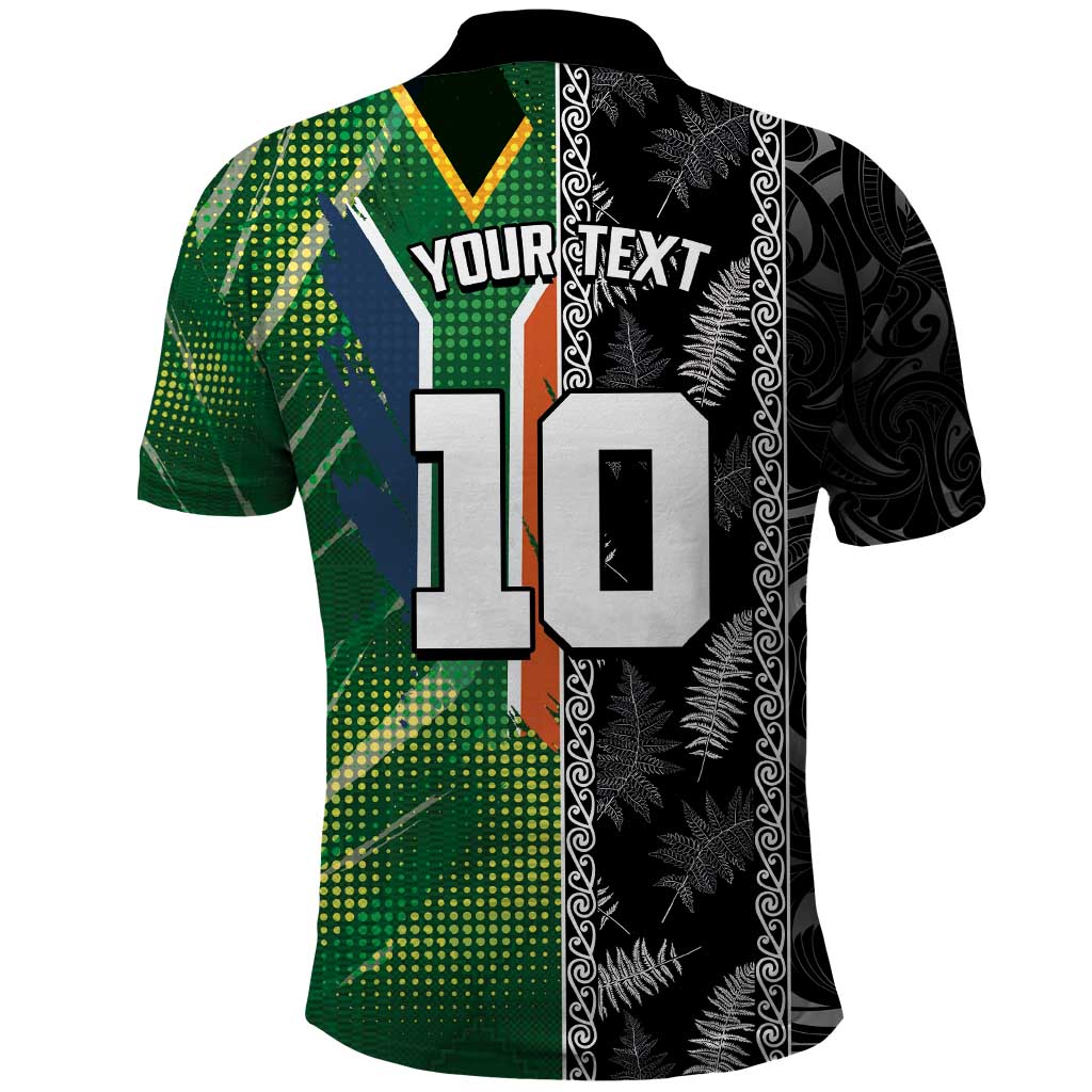 Custom Aotearoa South Africa Rugby Freedom Cup Polo Shirt Maori Silver Fern Art and Sporty Flag SA - Polynesian Pride