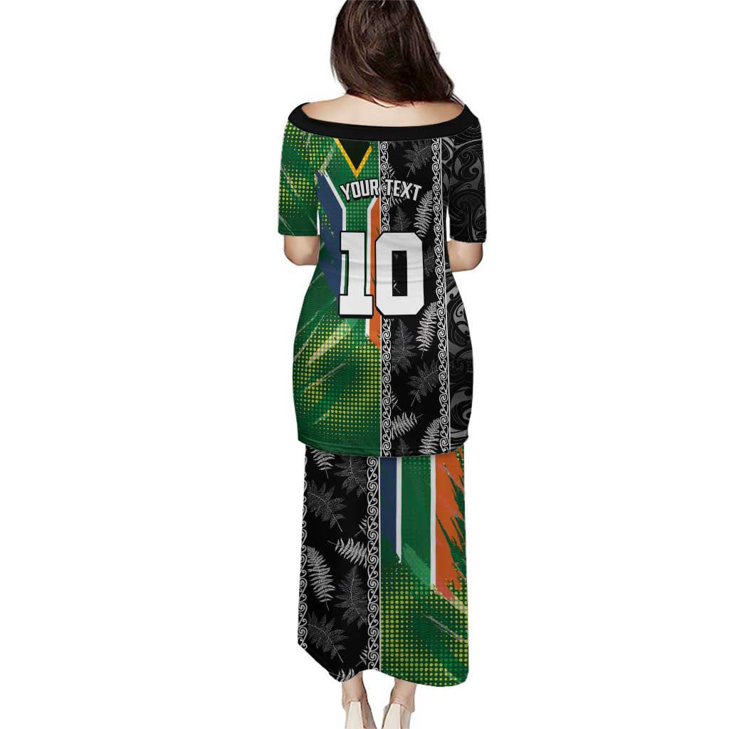 Custom Aotearoa South Africa Rugby Freedom Cup Puletasi Maori Silver Fern Art and Sporty Flag SA LT03 - Polynesian Pride