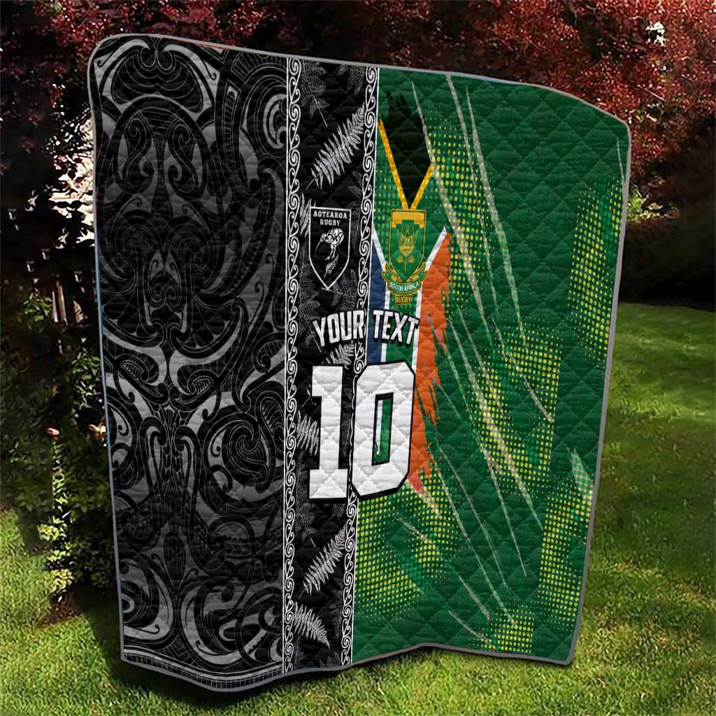 Custom Aotearoa South Africa Rugby Freedom Cup Quilt Maori Silver Fern Art and Sporty Flag SA - Polynesian Pride