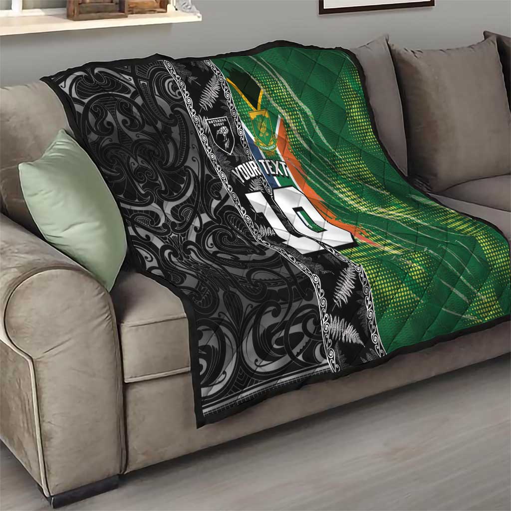 Custom Aotearoa South Africa Rugby Freedom Cup Quilt Maori Silver Fern Art and Sporty Flag SA - Polynesian Pride