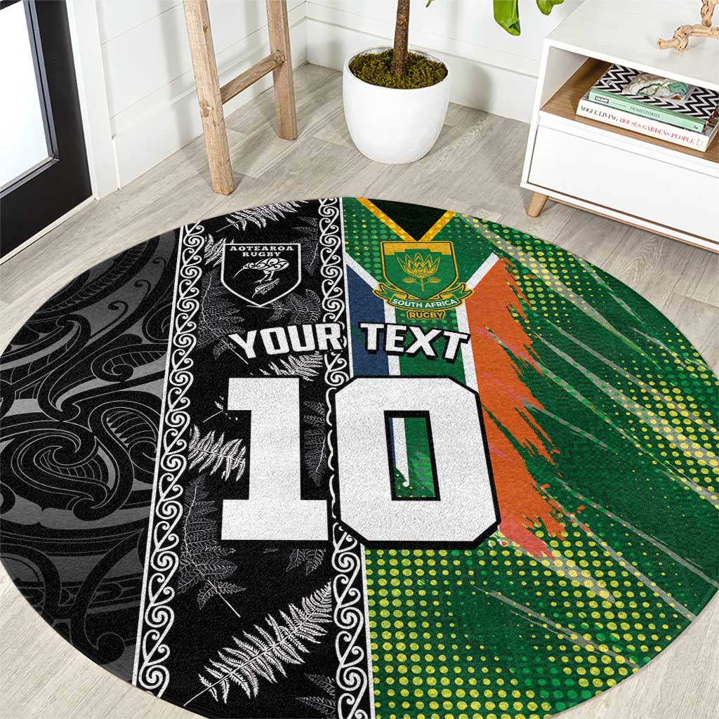 Custom Aotearoa South Africa Rugby Freedom Cup Round Carpet Maori Silver Fern Art and Sporty Flag SA - Polynesian Pride