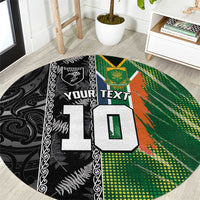 Custom Aotearoa South Africa Rugby Freedom Cup Round Carpet Maori Silver Fern Art and Sporty Flag SA LT03 Black - Polynesian Pride