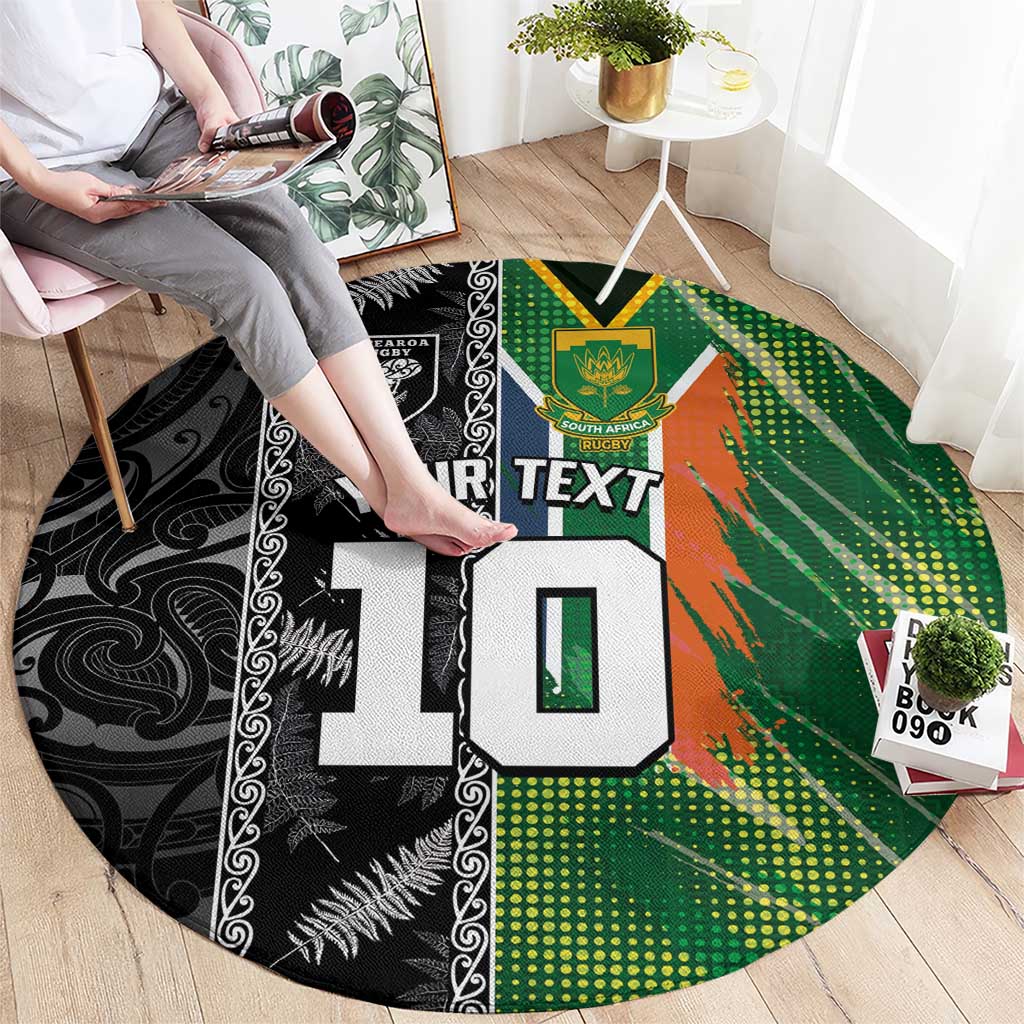 Custom Aotearoa South Africa Rugby Freedom Cup Round Carpet Maori Silver Fern Art and Sporty Flag SA LT03 - Polynesian Pride