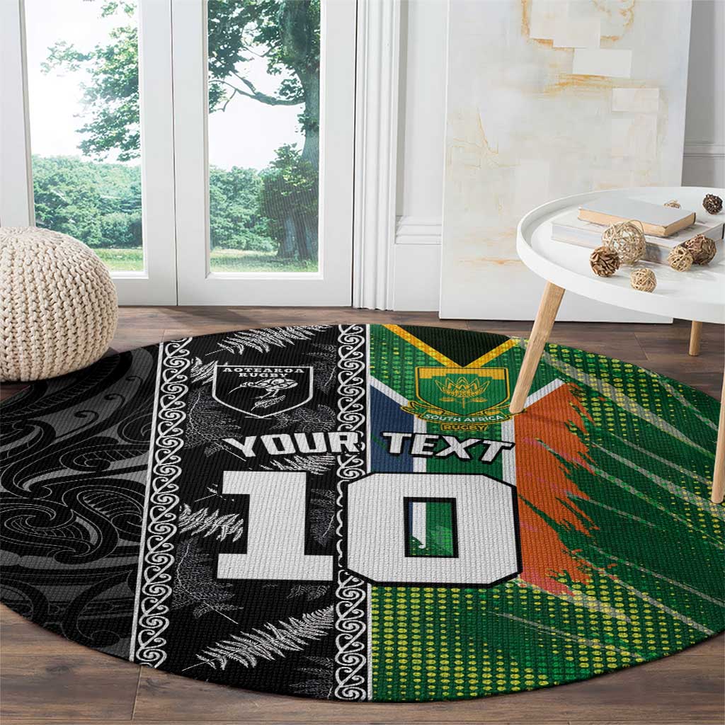 Custom Aotearoa South Africa Rugby Freedom Cup Round Carpet Maori Silver Fern Art and Sporty Flag SA LT03 - Polynesian Pride