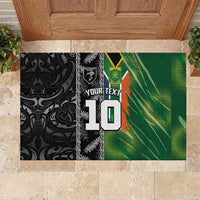 Custom Aotearoa South Africa Rugby Freedom Cup Rubber Doormat Maori Silver Fern Art and Sporty Flag SA - Polynesian Pride