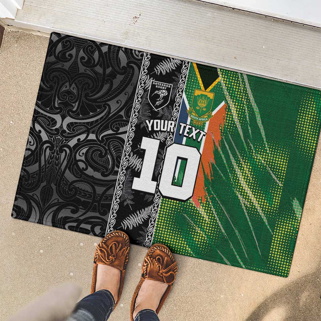 Custom Aotearoa South Africa Rugby Freedom Cup Rubber Doormat Maori Silver Fern Art and Sporty Flag SA - Polynesian Pride