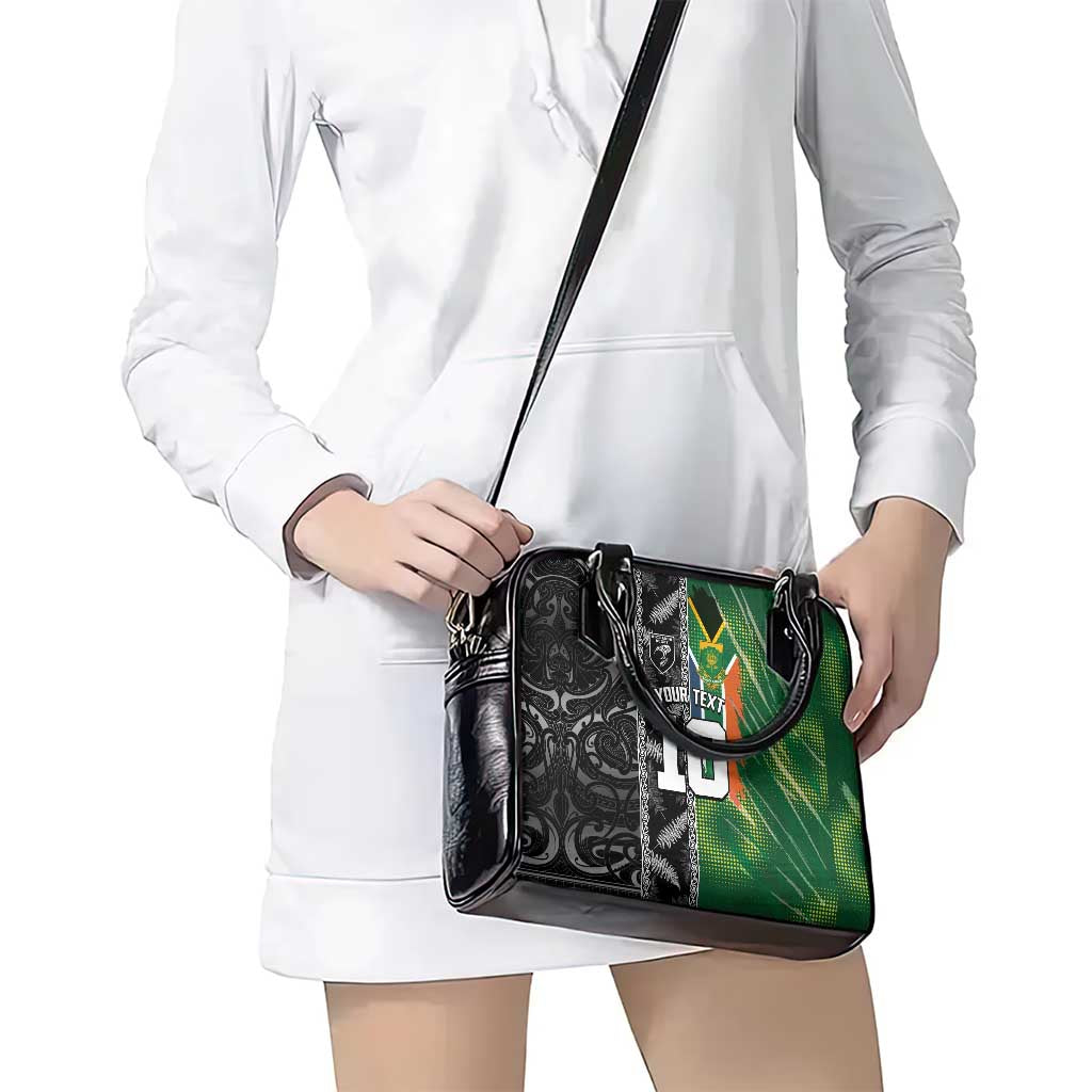 Custom Aotearoa South Africa Rugby Freedom Cup Shoulder Handbag Maori Silver Fern Art and Sporty Flag SA LT03 - Polynesian Pride