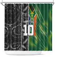 Custom Aotearoa South Africa Rugby Freedom Cup Shower Curtain Maori Silver Fern Art and Sporty Flag SA LT03 Black - Polynesian Pride