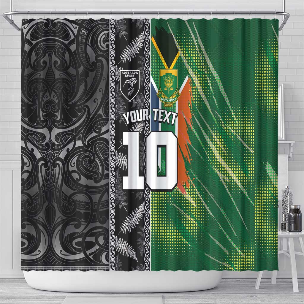 Custom Aotearoa South Africa Rugby Freedom Cup Shower Curtain Maori Silver Fern Art and Sporty Flag SA LT03 - Polynesian Pride