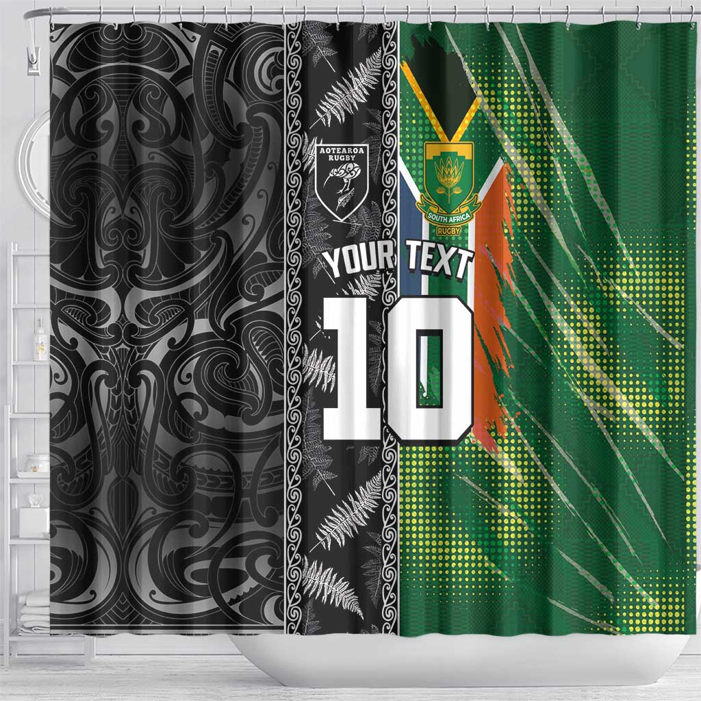 Custom Aotearoa South Africa Rugby Freedom Cup Shower Curtain Maori Silver Fern Art and Sporty Flag SA LT03 - Polynesian Pride