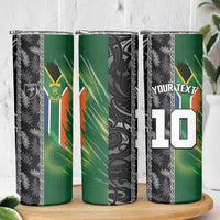 Custom Aotearoa South Africa Rugby Freedom Cup Skinny Tumbler Maori Silver Fern Art and Sporty Flag SA LT03 - Polynesian Pride
