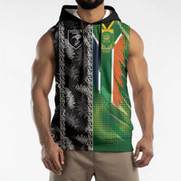 Custom Aotearoa South Africa Rugby Freedom Cup Sleeveless Hoodie Maori Silver Fern Art and Sporty Flag SA LT03 - Polynesian Pride