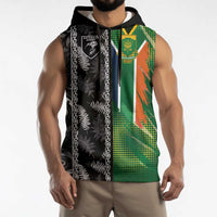 Custom Aotearoa South Africa Rugby Freedom Cup Sleeveless Zip Hoodie Maori Silver Fern Art and Sporty Flag SA LT03 - Polynesian Pride