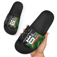 Custom Aotearoa South Africa Rugby Freedom Cup Slide Sandals Maori Silver Fern Art and Sporty Flag SA LT03 - Polynesian Pride
