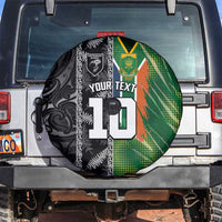 Custom Aotearoa South Africa Rugby Freedom Cup Spare Tire Cover Maori Silver Fern Art and Sporty Flag SA LT03 Black - Polynesian Pride