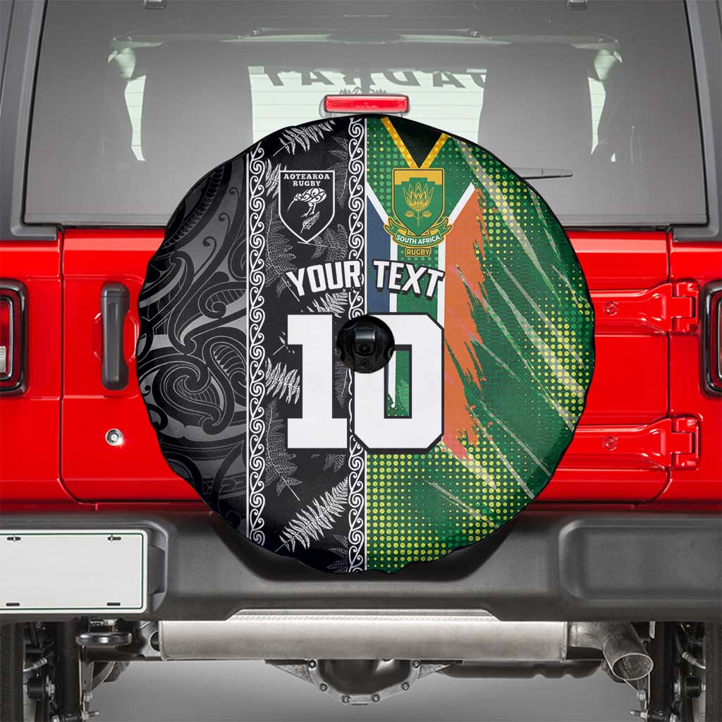 Custom Aotearoa South Africa Rugby Freedom Cup Spare Tire Cover Maori Silver Fern Art and Sporty Flag SA LT03 - Polynesian Pride