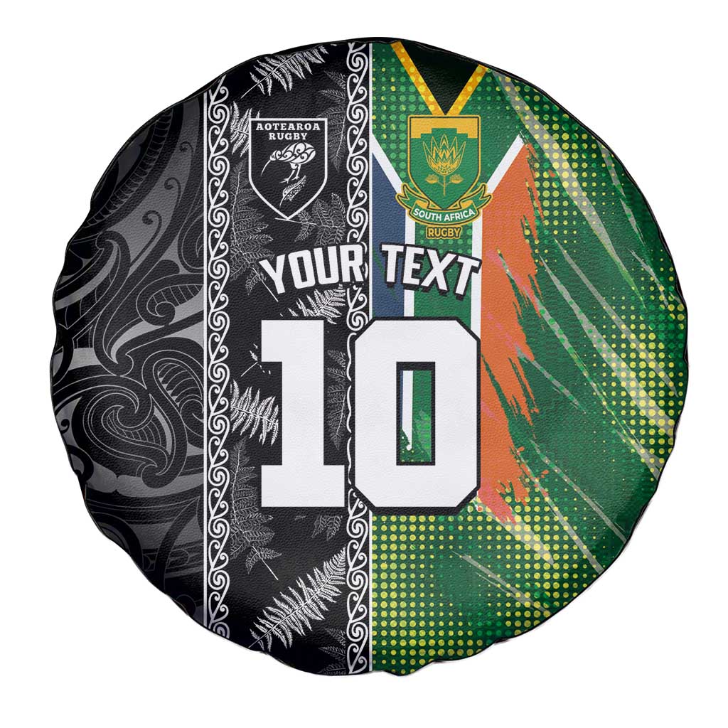 Custom Aotearoa South Africa Rugby Freedom Cup Spare Tire Cover Maori Silver Fern Art and Sporty Flag SA LT03 - Polynesian Pride