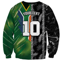 Custom Aotearoa South Africa Rugby Freedom Cup Sweatshirt Maori Silver Fern Art and Sporty Flag SA - Polynesian Pride