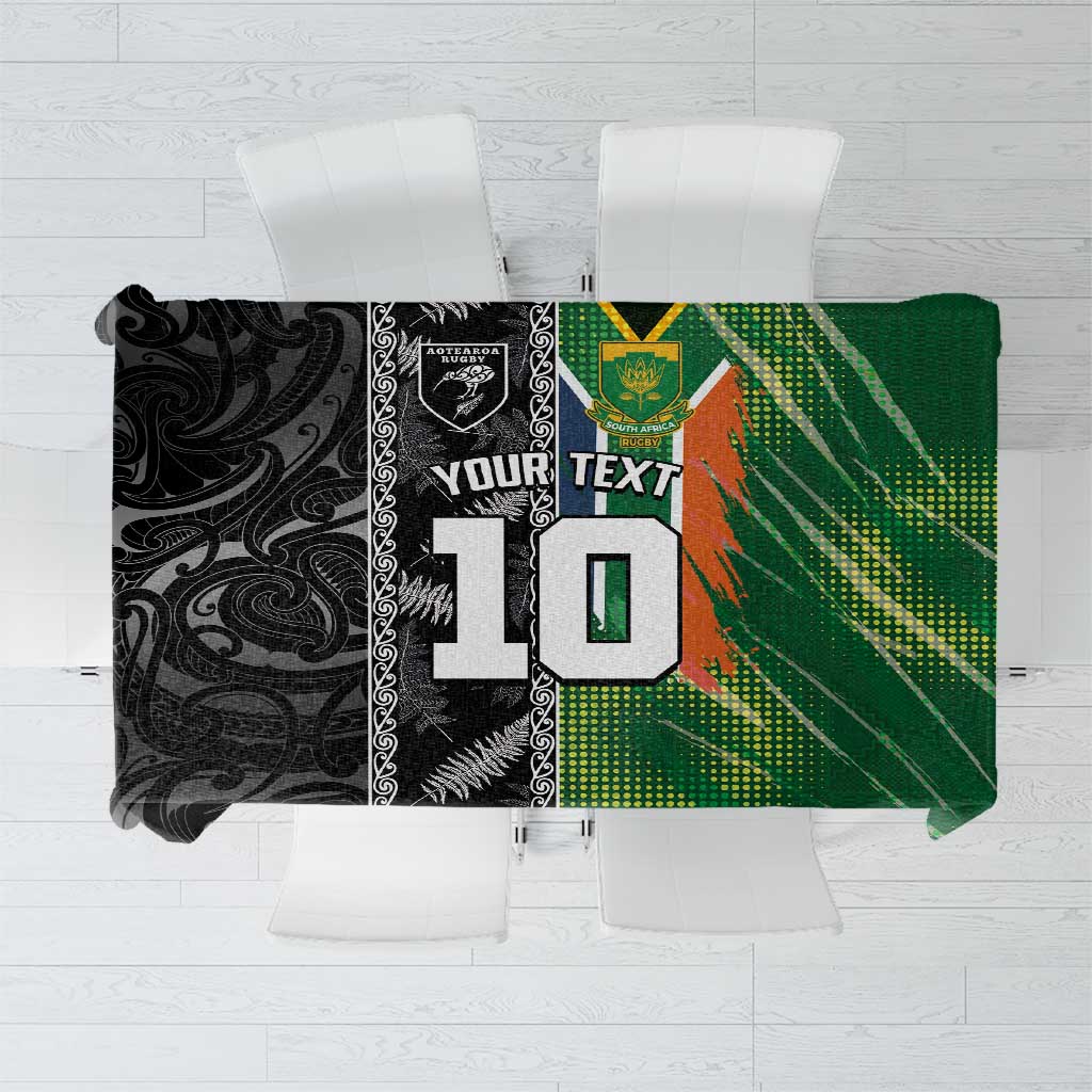 Custom Aotearoa South Africa Rugby Freedom Cup Tablecloth Maori Silver Fern Art and Sporty Flag SA LT03 Black - Polynesian Pride