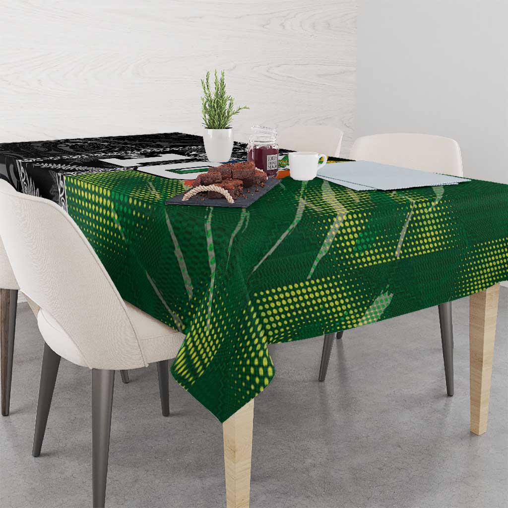 Custom Aotearoa South Africa Rugby Freedom Cup Tablecloth Maori Silver Fern Art and Sporty Flag SA LT03 - Polynesian Pride