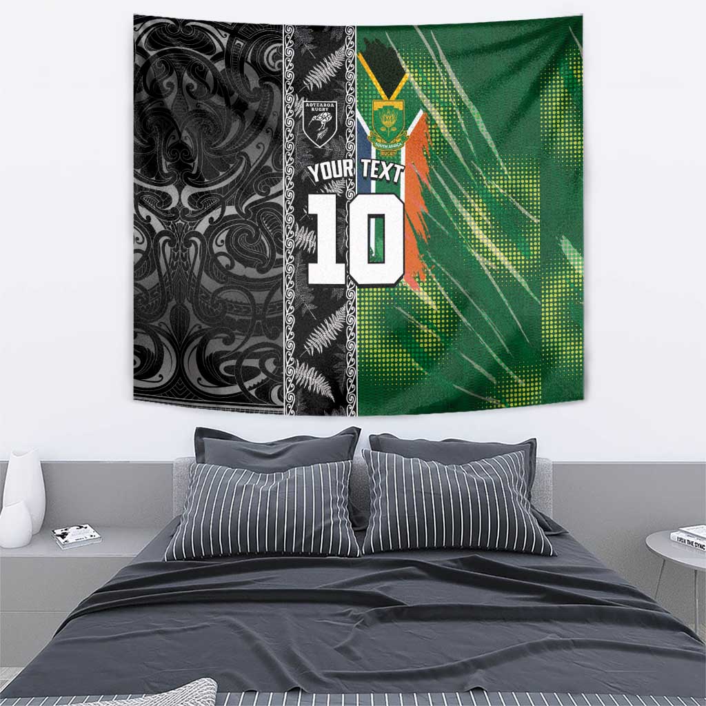 Custom Aotearoa South Africa Rugby Freedom Cup Tapestry Maori Silver Fern Art and Sporty Flag SA LT03 - Polynesian Pride