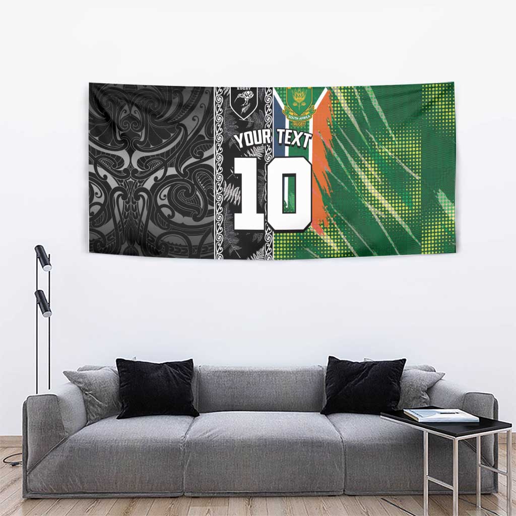 Custom Aotearoa South Africa Rugby Freedom Cup Tapestry Maori Silver Fern Art and Sporty Flag SA LT03 - Polynesian Pride