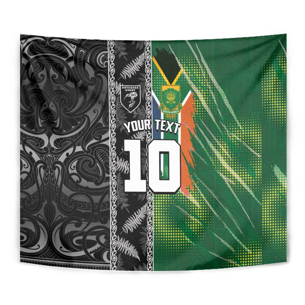 Custom Aotearoa South Africa Rugby Freedom Cup Tapestry Maori Silver Fern Art and Sporty Flag SA LT03 - Polynesian Pride