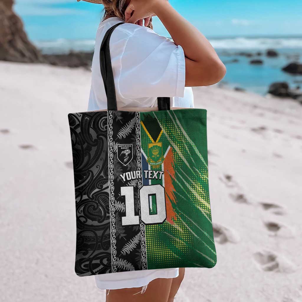 Custom Aotearoa South Africa Rugby Freedom Cup Tote Bag Maori Silver Fern Art and Sporty Flag SA LT03 - Polynesian Pride
