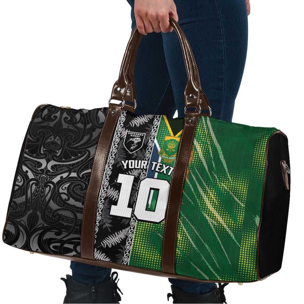 Custom Aotearoa South Africa Rugby Freedom Cup Travel Bag Maori Silver Fern Art and Sporty Flag SA LT03 - Polynesian Pride
