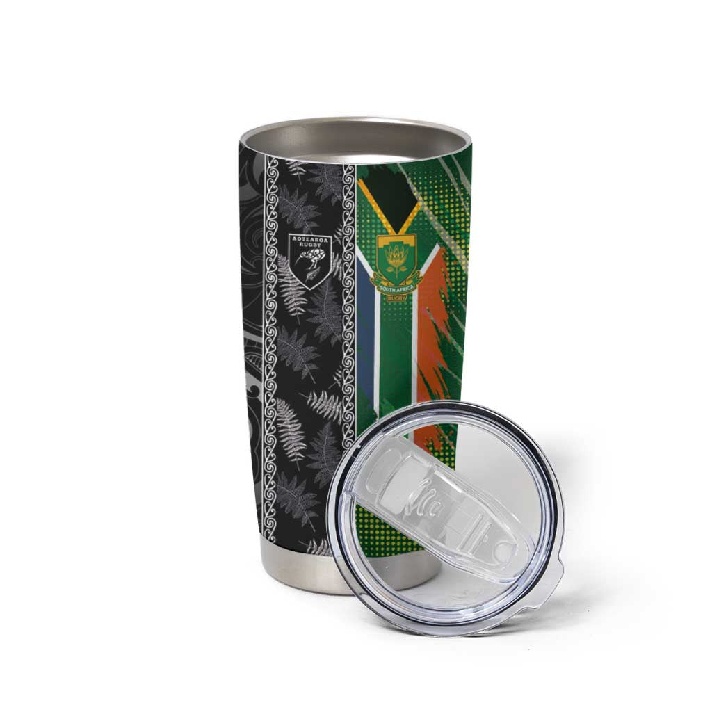 Custom Aotearoa South Africa Rugby Freedom Cup Tumbler Cup Maori Silver Fern Art and Sporty Flag SA LT03 - Polynesian Pride