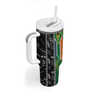 Custom Aotearoa South Africa Rugby Freedom Cup Tumbler With Handle Maori Silver Fern Art and Sporty Flag SA LT03 - Polynesian Pride