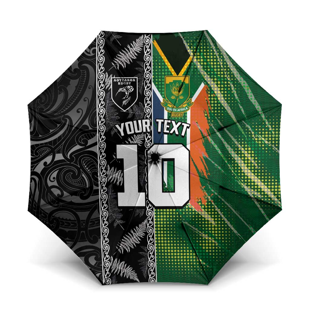 Custom Aotearoa South Africa Rugby Freedom Cup Umbrella Maori Silver Fern Art and Sporty Flag SA LT03 One Size Folded 11.42 inch Opened Diameter 37.4 inch Black - Polynesian Pride