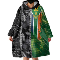 Custom Aotearoa South Africa Rugby Freedom Cup Wearable Blanket Hoodie Maori Silver Fern Art and Sporty Flag SA LT03 - Polynesian Pride