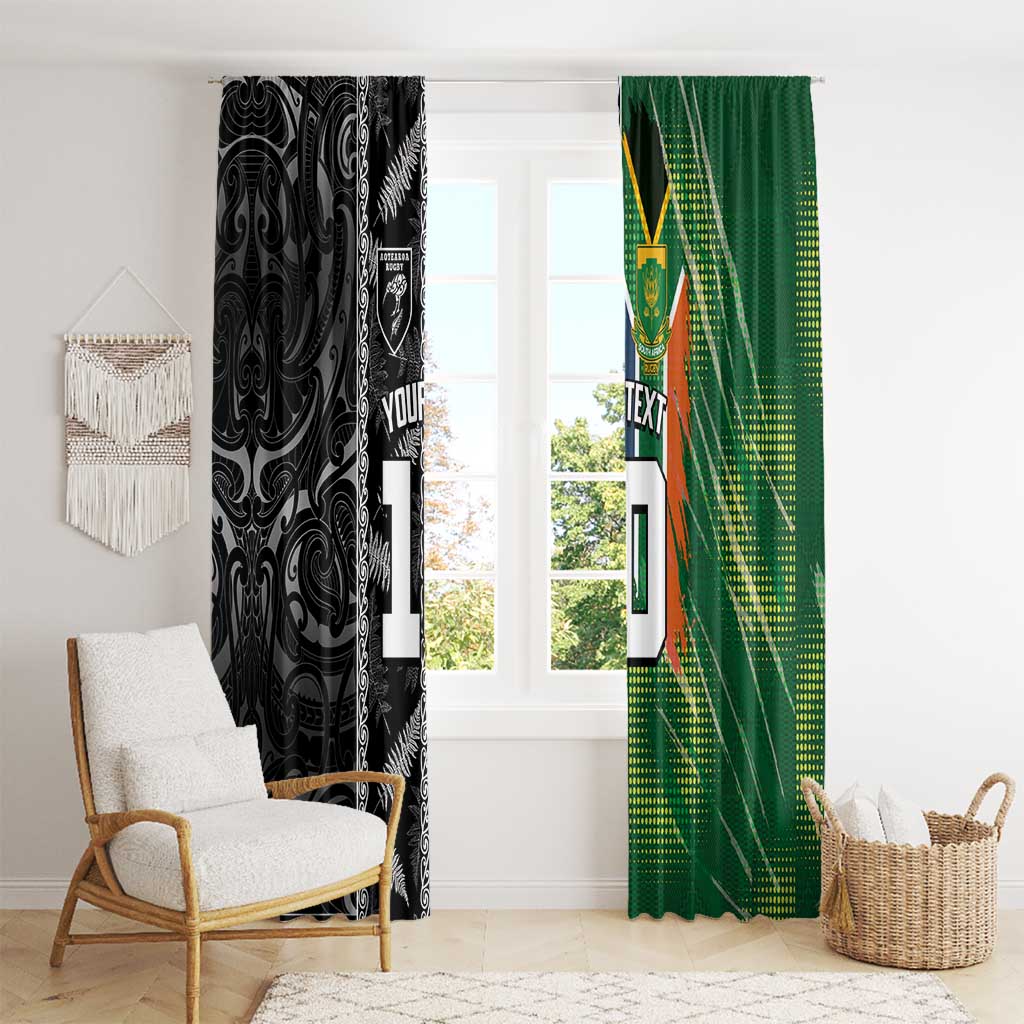 Custom Aotearoa South Africa Rugby Freedom Cup Window Curtain Maori Silver Fern Art and Sporty Flag SA LT03 - Polynesian Pride