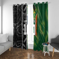 Custom Aotearoa South Africa Rugby Freedom Cup Window Curtain Maori Silver Fern Art and Sporty Flag SA LT03 With Grommets Black - Polynesian Pride