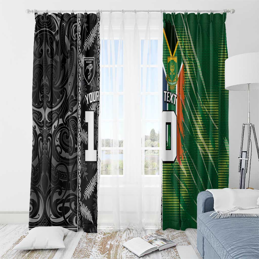 Custom Aotearoa South Africa Rugby Freedom Cup Window Curtain Maori Silver Fern Art and Sporty Flag SA LT03 - Polynesian Pride