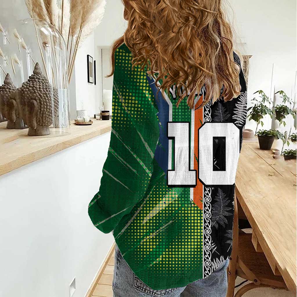 Custom Aotearoa South Africa Rugby Freedom Cup Women Casual Shirt Maori Silver Fern Art and Sporty Flag SA LT03 - Polynesian Pride