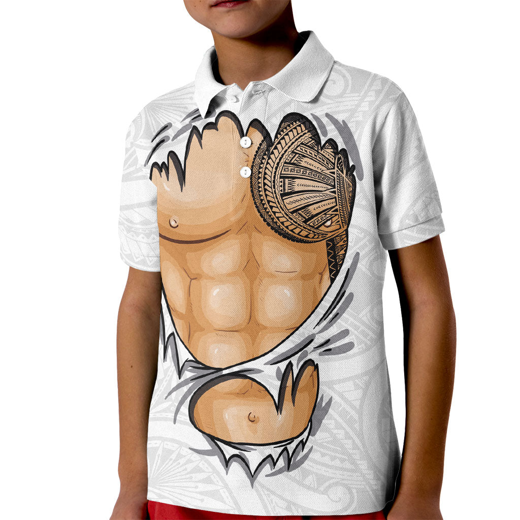 Samoan Tatau Kid Polo Shirt Tattoo Reveal Effect LT03 Kid White - Polynesian Pride