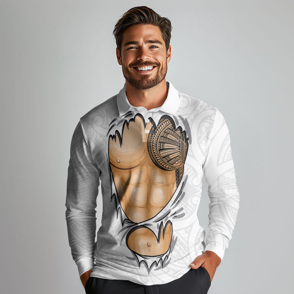 Samoan Tatau Long Sleeve Polo Shirt Tattoo Reveal Effect LT03 - Polynesian Pride