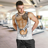 Samoan Tatau Men Tank Top Tattoo Reveal Effect LT03 White - Polynesian Pride